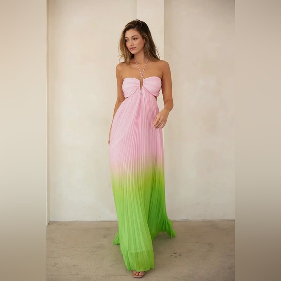Red Dress Boutique 🌴🩷 Allegra Ombré Sweetheart Pleated Halter Maxi Dress - Picture 5 of 8